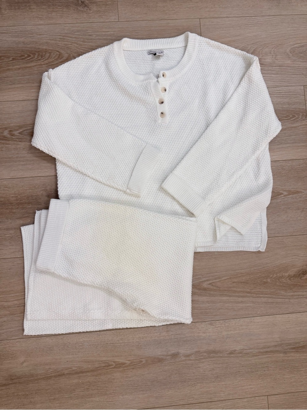 2 Piece Sincerely Jules White/Cream Knit Button Henley Set - Large